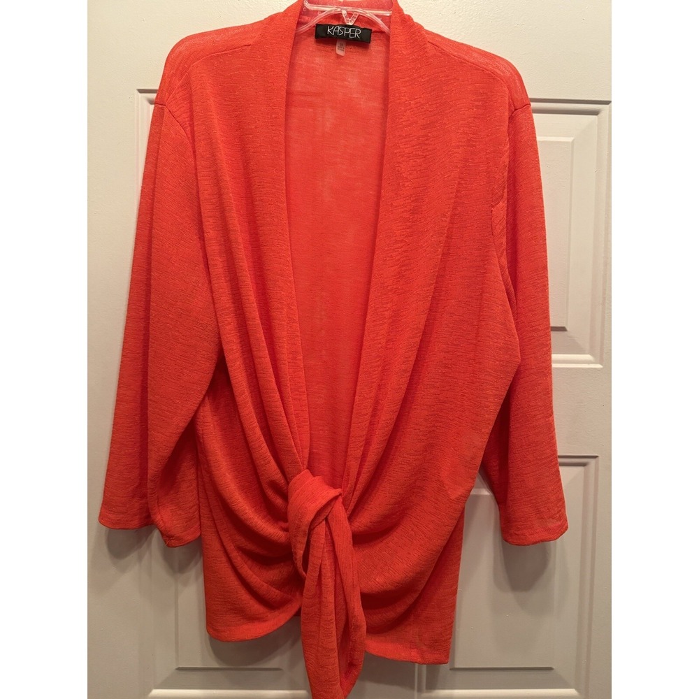 Kasper Cardigan Women's Plus Size 2X Orange Long Sleeve Wrap Closure, Textured